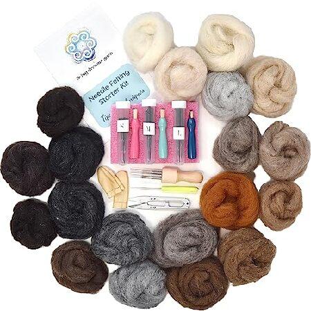 Living Dreams Yarn Premium Needle Felting Starter Kit Includes 20 Critter Wool Colors, 50 Needles and Tools, Text and Video Guide. Craft Kit for Begin
