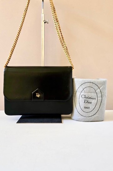 中古包 Dior黑金簡約鏈子盒子包 側背包 斜背包 皮革包 單肩包