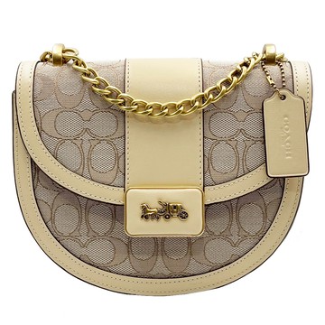 【COACH】專櫃款ALIE織布鏈帶肩/斜背馬鞍包(淺茶杏)