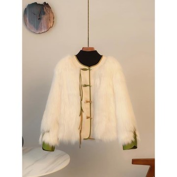 新中式皮草外套女短款2023新冬國風設計感國風保暖鵝絨狐貍毛大衣