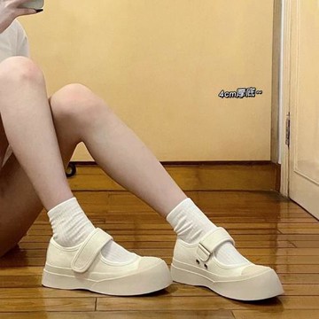 小瑾雯  帆布瑪麗珍鞋女mona百搭大頭護士板鞋春夏法式增高小白鞋