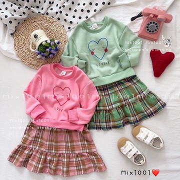 🌈秋冬❄️刷毛 害羞表情愛心洋裝✨兒童彩格洋裝 5-17