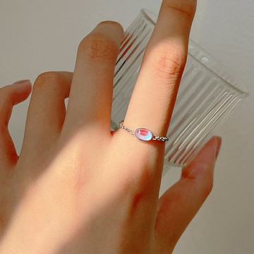 925純銀月光石帶鏈條戒指女2022軟鏈可調節抽拉式小眾戒子食指戒