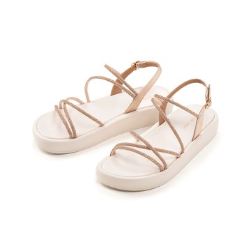 芯太軟 鑽飾繞帶輕量厚底涼鞋 玫瑰金 (1B3033)