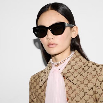 【GUCCI 古馳】不規則膠框太陽眼鏡(GG1844SA-001 GG LOGO 系列)