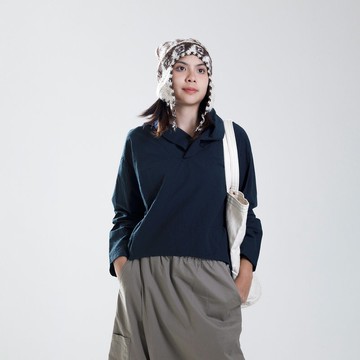 立體線織紋V領單釦上衣