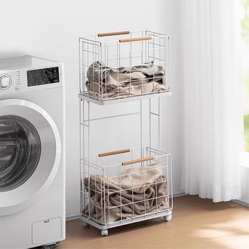 分類臟衣籃家用兩層臟衣簍分區帶輪可移動小推車臥室臟衣服收納筐