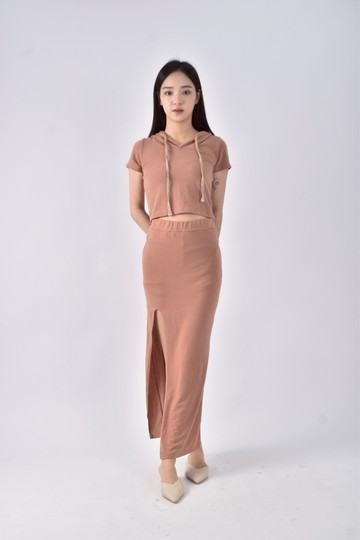 (M) anieg連帽開岔橘色套裝