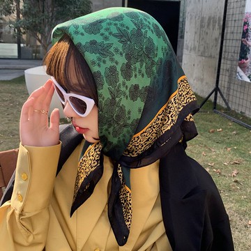 綠色春秋百搭夏季絲巾小方巾女搭配襯衫圍巾護頸薄款小長條領洋氣