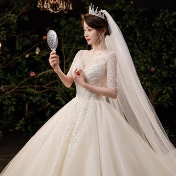 2025新娘主婚紗新款小個子高級質感森系輕紗出門紗孕婦大碼小禮服