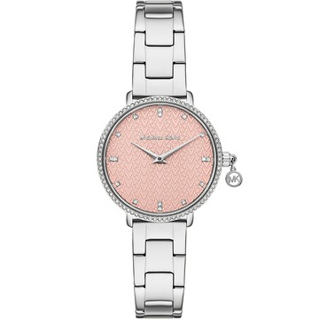 Michael Kors MK Pyper 紐約時尚晶鑽女錶-粉橘x銀/32mm MK7617