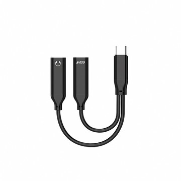 Type C - 音源 【宅配免運】Type-C 1分2音源+60W充電轉接線2合1耳機快充轉接線