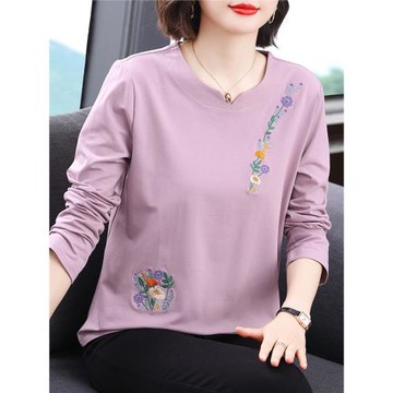 純棉長袖t恤女 2026新款百搭秋衣中老年媽媽裝體恤打底衫減齡上衣