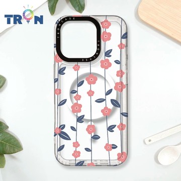 TRON IPHONE 16 PRO 條紋透明小花C款 MAGSAFE 磁吸 防摔 太空殼 透白 手機殼