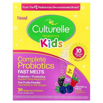 Culturelle, Kids, Complete Probiotics Fast Melts, 3+ Years, Mixed Berry, 30 Single Serve Packets, 0.05 oz (1.4 g) Each