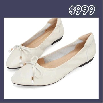 【Robinlo】低跟娃娃鞋 娃娃鞋 平底鞋(Marni 唯美浪漫真皮蝴蝶結) 奶油白