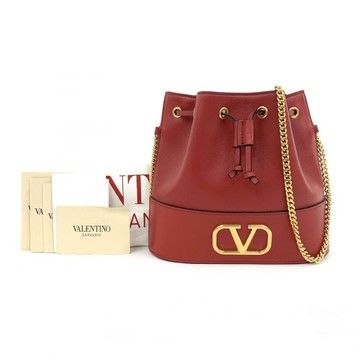 valentino紅色羊皮鍊條水桶包