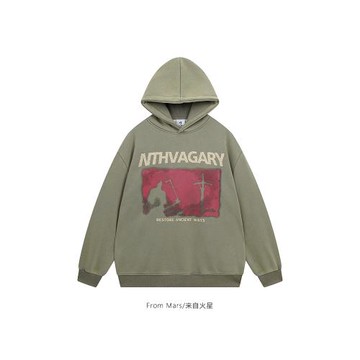From Mars 潮牌高街暗黑人物字母印花寬松休閑情侶加絨連帽衛衣BF