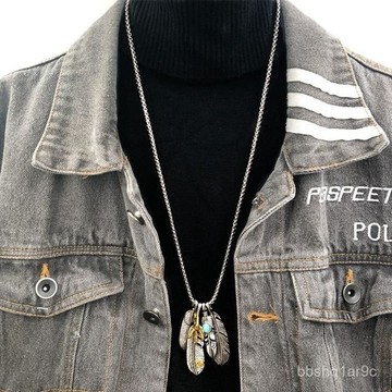 📿限時下殺📿歐美hiphop複古羽毛鈦鋼項鏈男 韓版嘻哈長款鈦鋼項鏈 女潮男掛件葉子鷹爪項鏈 鈦鋼項鏈 項鍊