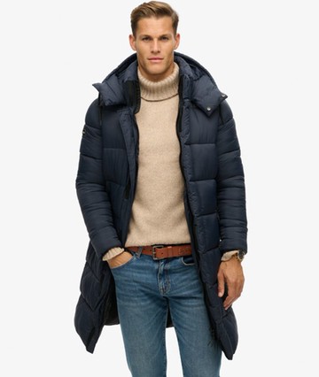 Superdry Men's Men's Ripstop Longline Puffer Jacket Navy / Eclipse Navy Grid - Size: M