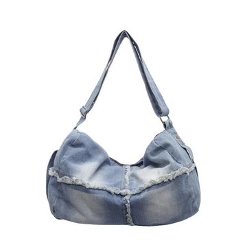 【iSPurple】時尚牛仔 大容量通勤斜背包休閒肩背包/淺藍色