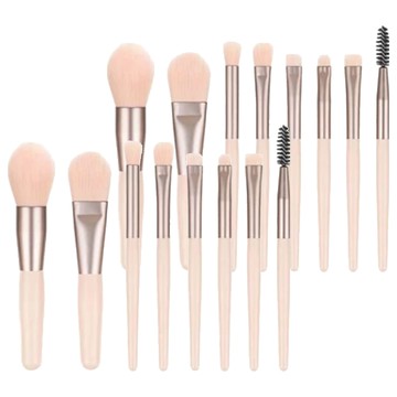 化妝刷具8支迷你套裝 包含腮紅/粉底/鼻影/暈染/眉刷/眼影/唇刷/睫毛刷 人造纖維毛 抗壓鋁管  杏色  2組