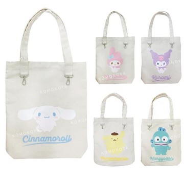 小禮堂 Sanrio 三麗鷗 棉質直式肩背袋 (招手款) 布丁狗 酷洛米 大耳狗