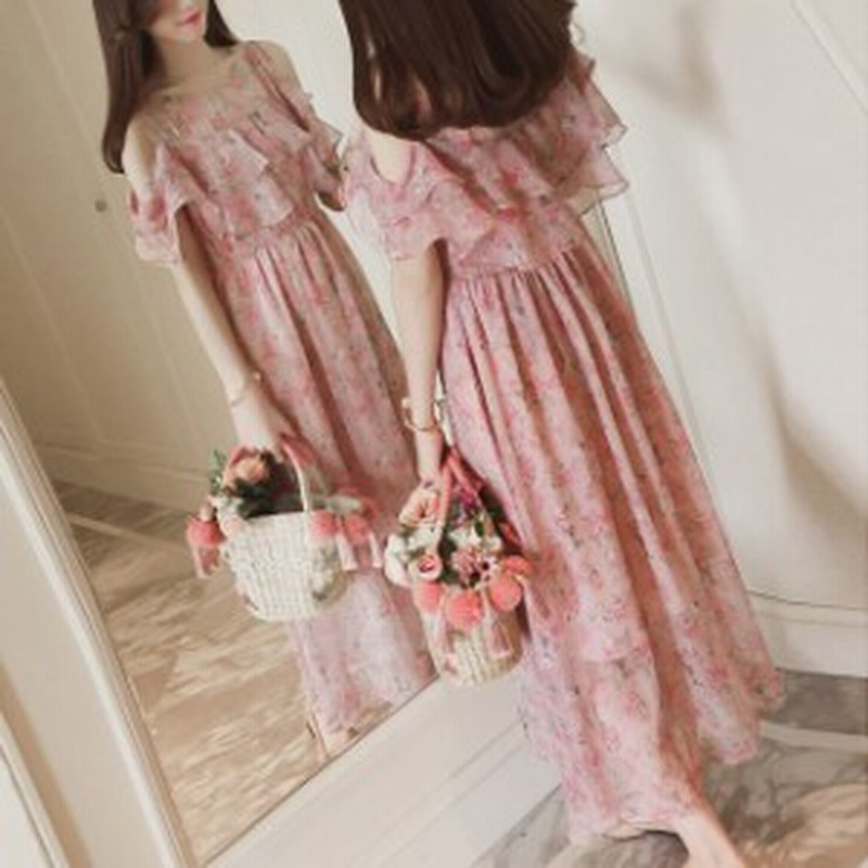 袖フリル ワンピース オフショルダー ワンピース 肩出し ワンピース オフショル フリル袖ワンピース 花柄 クルーネック ピンク 大人可愛 通販 Lineポイント最大3 0 Get Lineショッピング