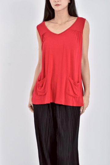 (L) 棉質素面無袖背心紅色上衣