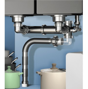 廚房下水琯水槽單槽雙槽洗菜盆下水器防臭下水琯下水器排水琯hzs5-4h