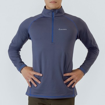 Maka 環保方格刷毛拉鍊保暖衣 男款 灰藍色