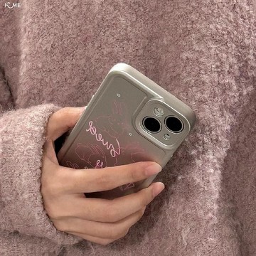 電鍍銀甜酷可愛粉色兔子14手機殼iPhone13適用11蘋果12硅膠xr軟78