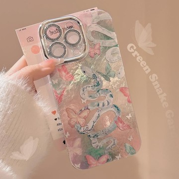 本命蛇粉色蝴蝶適用16蘋果17promax手機殼iphone14藝術13全包18硬
