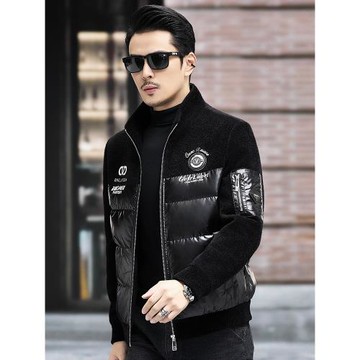 冬季男士羽絨服立領短款上衣中青年男裝亮面潮流拼接保暖夾克外套