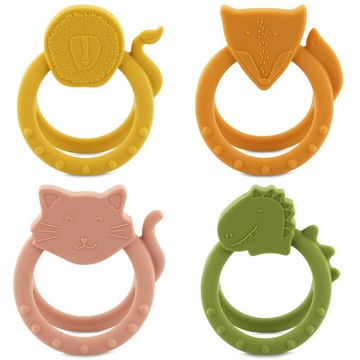 trixie 動物造型矽膠固齒器-甜笑貓咪／聰明狐狸／陽光獅子／威力恐龍｜寶寶固齒×感官啟蒙×安心材質