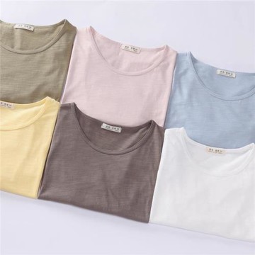 竹節棉日系夏季短袖T恤男裝純棉休閑簡約情侶女圓領春秋薄打底衫