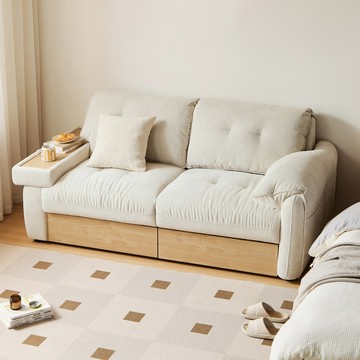 hoi!林氏木業大象耳朵儲物右扶手茶几1.9M雙人沙發 BS233-米白色