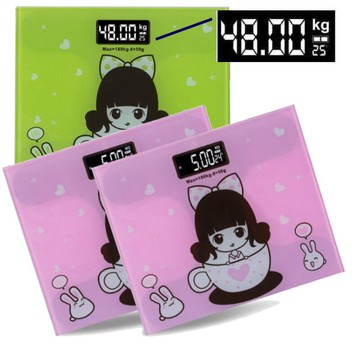 鋼化玻璃卡通電子體重計 背光螢幕人體秤 附溫度計+電量顯示 體重機 減肥健身【GJ125】  123便利屋