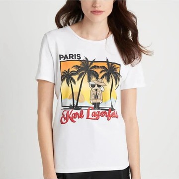 KARL LAGERFELD 短袖T恤  女裝 老佛爺 T恤 短袖 短T-Shirt 圓領 卡爾 海灘Q版公仔(現貨)▶指定Outlet商品5折起☆現貨【送禮首選★APP下單點數4倍送】