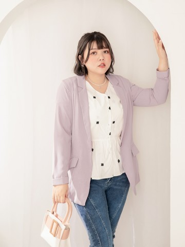 涼感墊肩修身收腰長版西裝外套