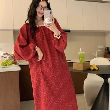 【台灣出貨】居家服 秋冬睡衣 女生睡衣 日系睡裙女 連身睡衣 保暖睡衣 碎花睡裙 100KG大尺碼睡衣 睡衣裙 長袖睡衣