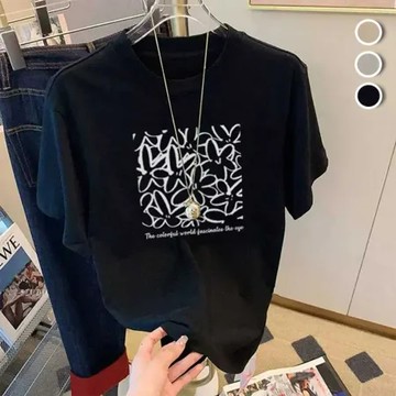 杏-M 【韓國KW】韓國空運薰衣草戀情輕膚棉上衣(假兩件/刺繡/印花圓領/V領上衣T恤) (下單後約14個工作日出貨)