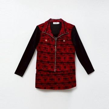 CLL巧玲瓏 假兩件毛呢紋拼接長版上衣 3253618