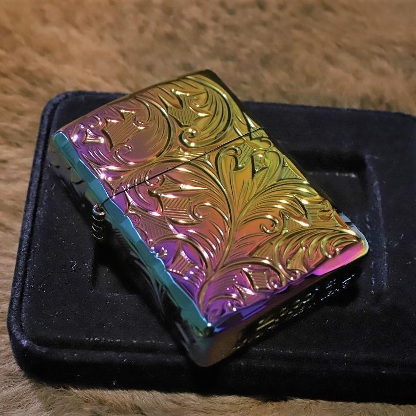 Armor ZIPPO 重厚アーマー 5面 リーフ LEAF レインボー チタンコーティング 人気 Zippo 深彫り アーマージッポ 虹 かっこいい ジッポ 金タンク 5NC-LEAF