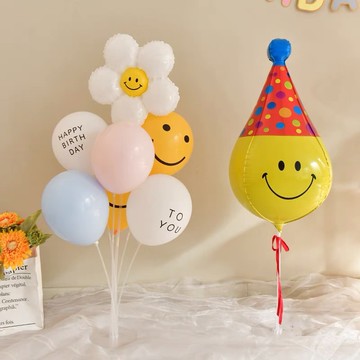 🌸可娜的夢想角落🌸[現貨]【韓風4D笑臉氣球 含底座】🌟🌟生日氣球佈置 派對氣球 寶寶周歲慶祝 鋁箔氣球