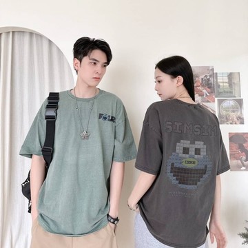【PAGANS STORE】韓國 SIMSIM 芝麻街 積木 復古 水洗 仿舊 印花 英文 標語 短袖 短Tee