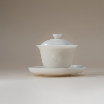 有餘白瓷三才怕泡茶蓋碗