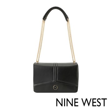 NINE WEST ERINA 幾何縫衍鍊帶斜背包-黑色(147021)