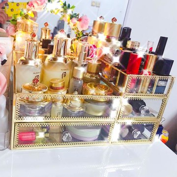 土豪金北歐超大號透明玻璃化妝品收納盒口紅透明桌面梳妝臺整理盒