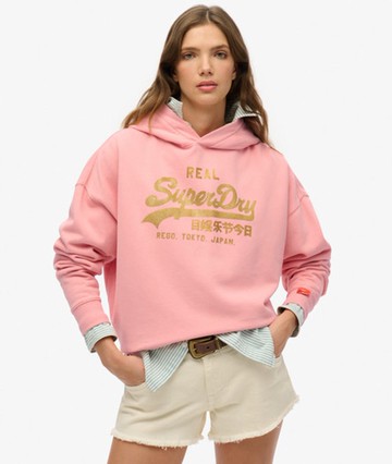 Superdry Women's Vintage Logo Rhinestone Hoodie Orange Size: 8